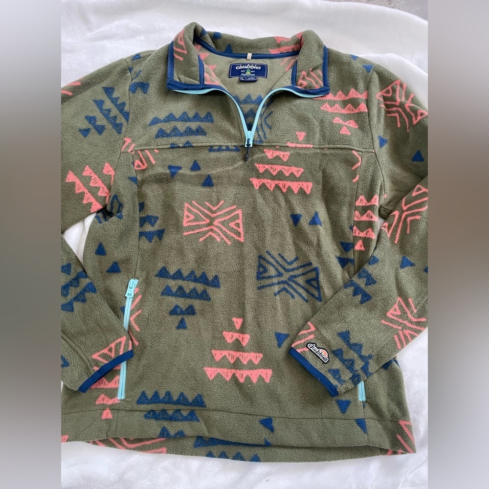EUC Chubbies Brand Aztec Patterned Quarter Zip Fleece Jacket